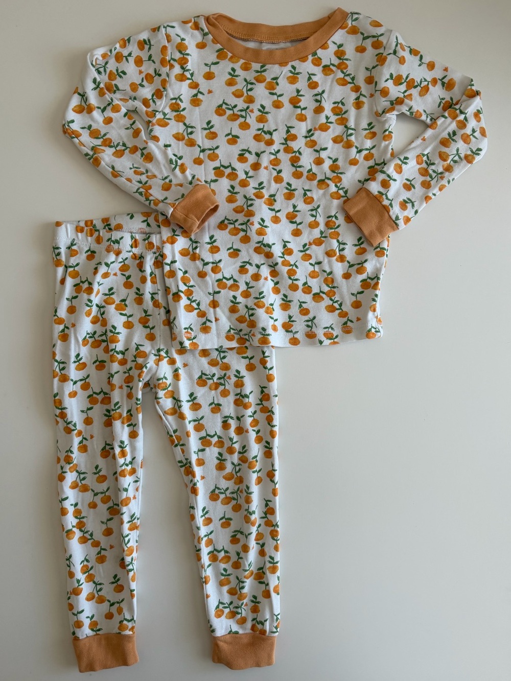 Burt's Bees White Pajama Set with Orange Fruit Print Girls 3T